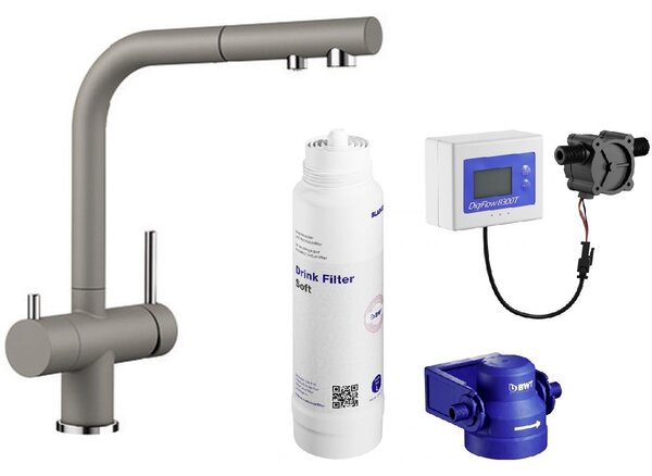 Set filtru sub chiuvetă Blanco Soft 527453, baterie bucătărie Blanco Fontas-S II 525206