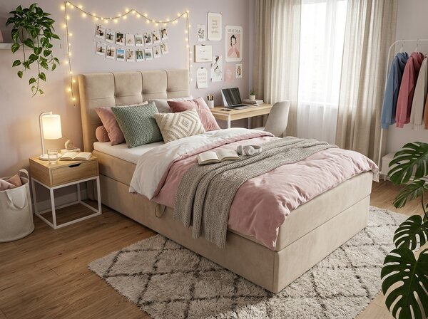 Pat boxspring tapitat DIRELIS TRINITY 90x200 cm bej Saltele: Saltea cu arcuri Bonell