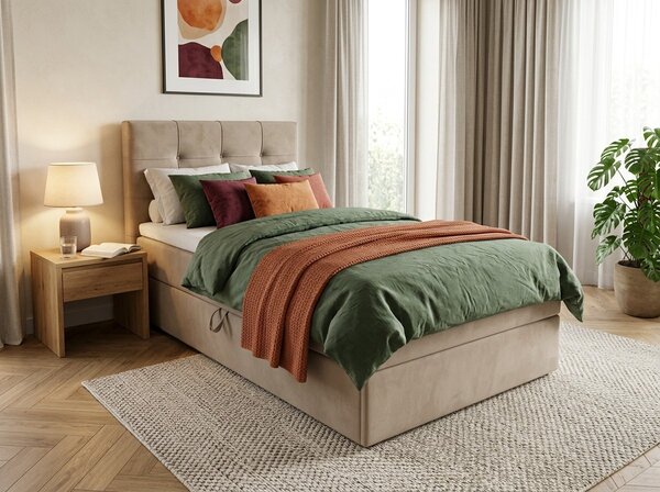 Pat boxspring tapitat DIRELIS TRINITY 90x200 cm bej Saltele: Saltea cu arcuri Bonell