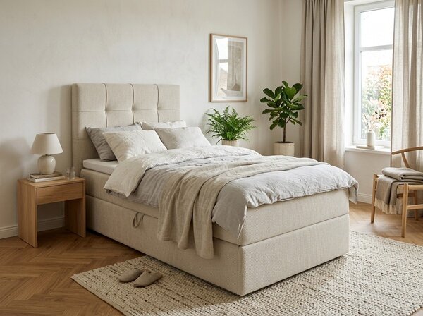 Pat tapitat boxspring DIRELIS VIBE 90x200 cm crem Saltele: Saltea cu arcuri Bonell