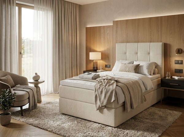 Pat tapitat boxspring DIRELIS VIBE 90x200 cm crem Saltele: Saltea cu arcuri Bonell