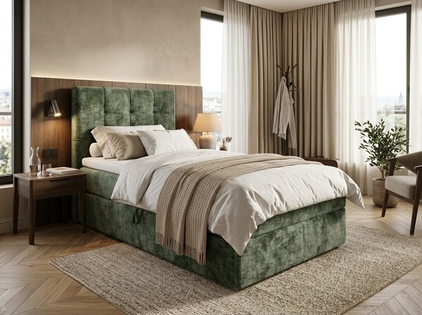 Pat tapițat boxspring DIRELIS VIBE 90x200 cm verde închis Saltele: Saltea cu arcuri Bonell