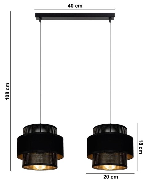 Lustră pe cablu NESS 2xE27/60W/230V neagră