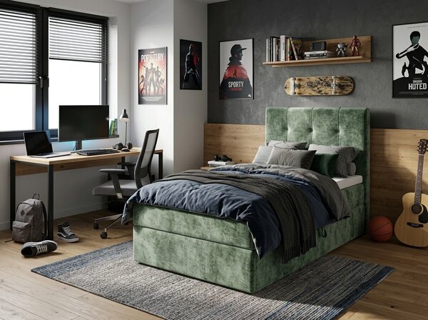 Pat tapițat boxspring DIRELIS VIBE 90x200 cm verde închis Saltele: Saltea cu arcuri Bonell