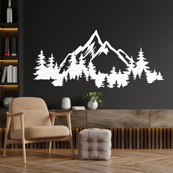 Pictură murală din lemn reprezentând un peisaj montan cu o pădure | SIERRAA