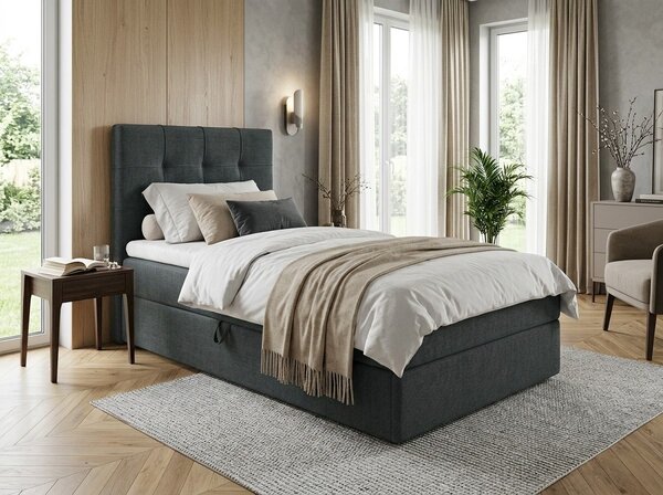 Pat tapițat boxspring DIRELIS VIBE 90x200 cm gri inchis Saltele: Saltea cu arcuri Bonell