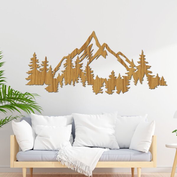 Pictură murală din lemn reprezentând un peisaj montan cu o pădure | SIERRAA