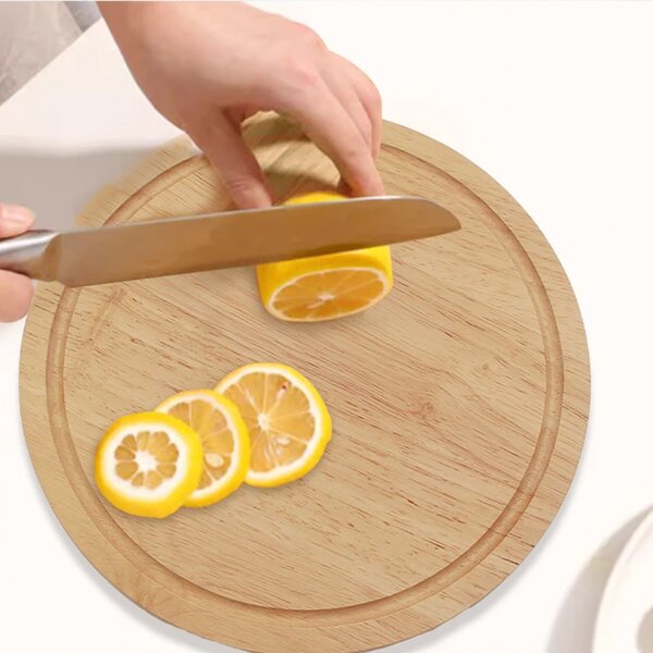 Platou rotund Pufo din lemn de bambus pentru servire alimente, aperitive, dulciuri, pizza, 28 cm, maro