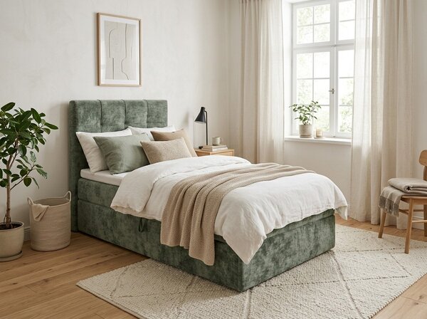 Pat tapițat boxspring DIRELIS VIBE 90x200 cm verde închis Saltele: Saltea cu arcuri Bonell