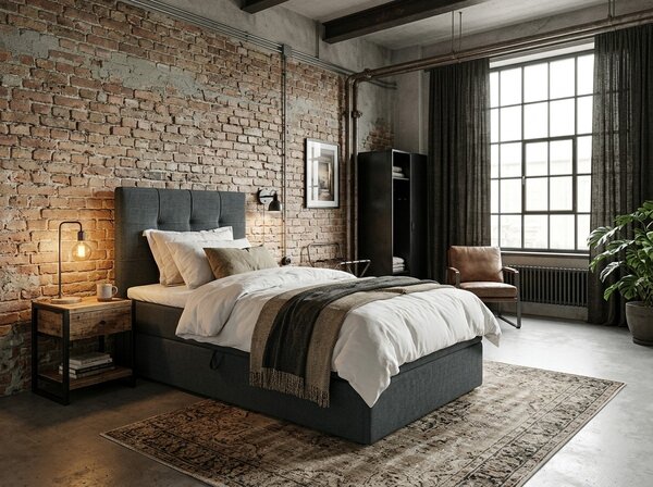 Pat tapițat boxspring DIRELIS VIBE 90x200 cm gri inchis Saltele: Saltea cu arcuri Bonell