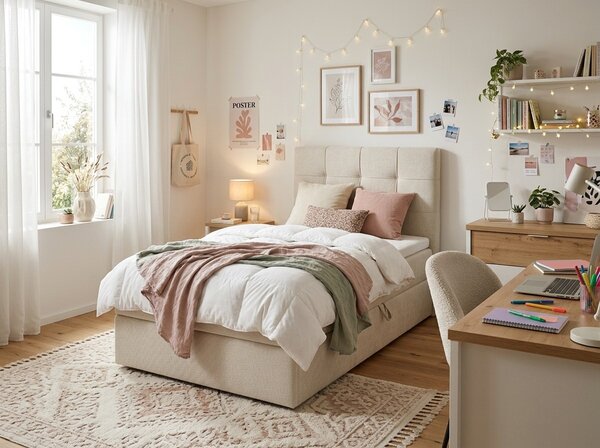 Pat tapitat boxspring DIRELIS VIBE 90x200 cm crem Saltele: Saltea cu arcuri Bonell