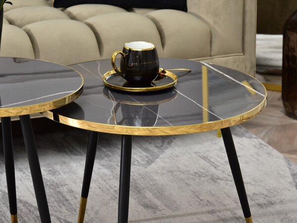 Set de 2 măsuțe de cafea Zoya Zest S (marmură grafit + aurie + negru). Promo -20%. 1111892