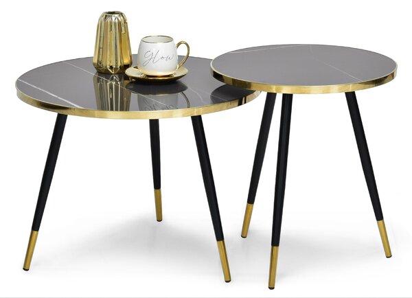 Set de 2 măsuțe de cafea Zoya Zest S (marmură grafit + aurie + negru). Promo -20%. 1111892