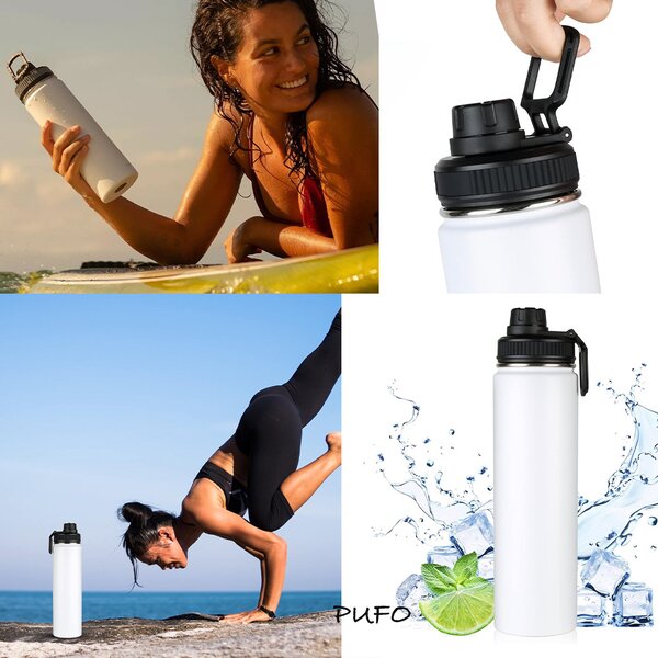Sticla termos metalica Pufo Camping pentru bauturi, izoterm, 500 ml, alb