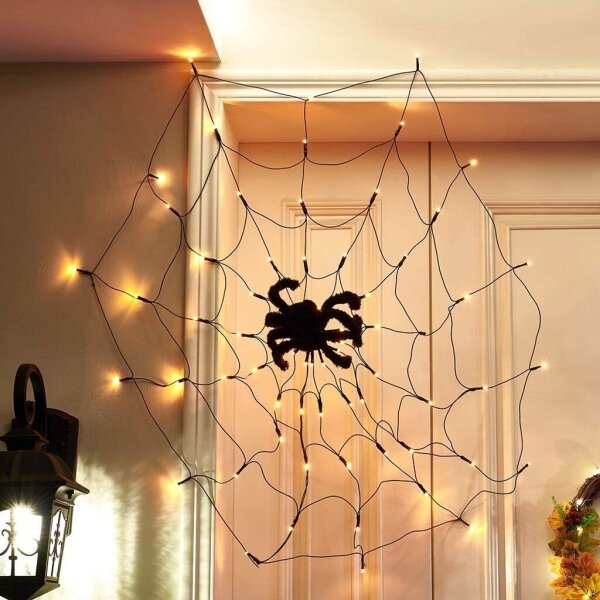Lanț LED decorativ HALLOWEEN LED/5V/8 funcții pânză de păianjen + telecomandă