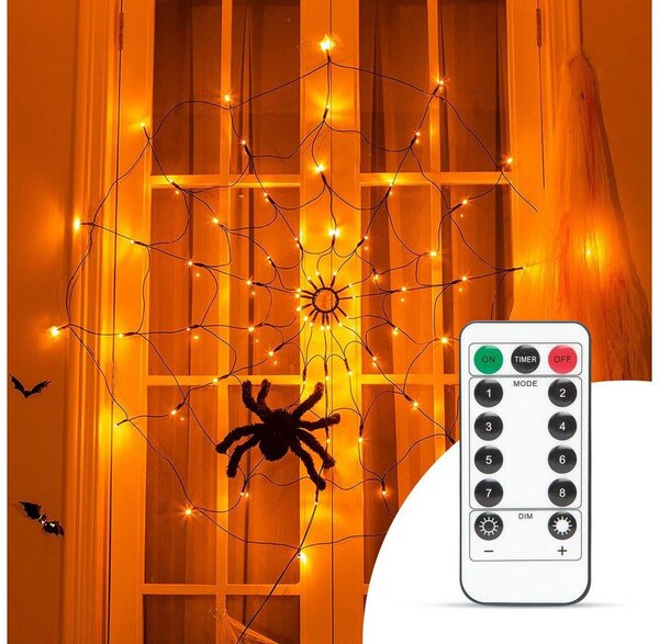 Lanț LED decorativ HALLOWEEN LED/5V/8 funcții pânză de păianjen + telecomandă