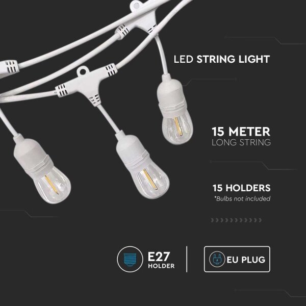 Ghirlandă luminoasă de exterior STRING, 15 x soclu E27, 40 W pe bec (max.), 230 V, 15 m, IP65