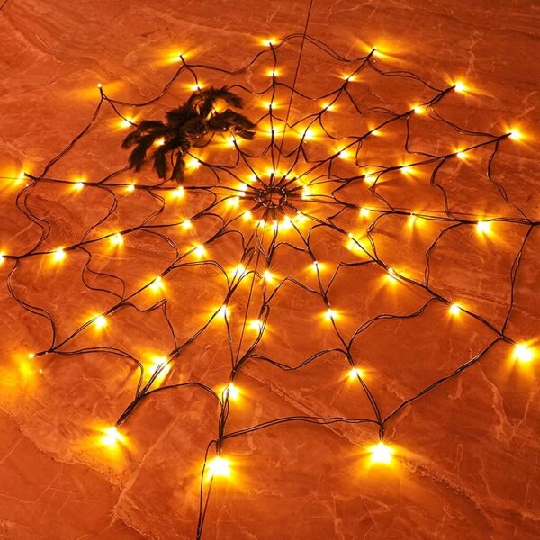 Lanț LED decorativ HALLOWEEN LED/5V/8 funcții pânză de păianjen + telecomandă