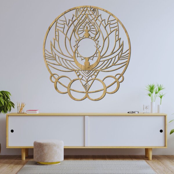 Mandala decorativă artistică din lemn, floare și soare | FLORISOLUS