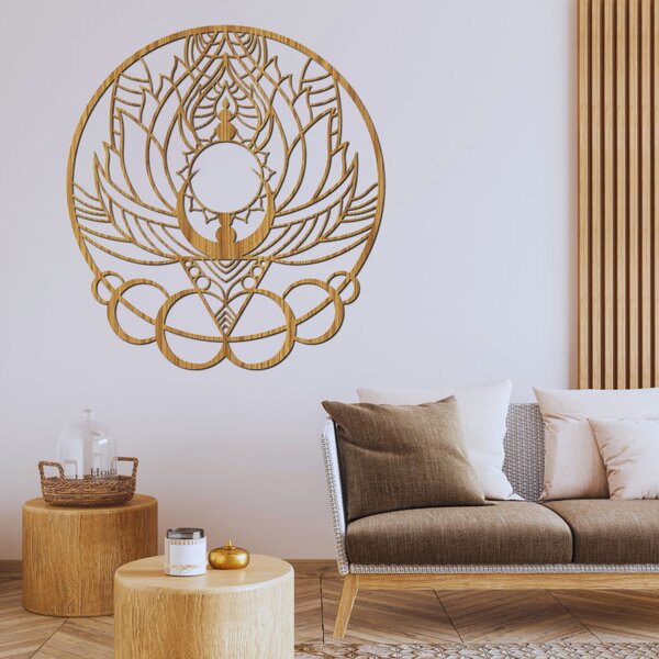 Mandala decorativă artistică din lemn, floare și soare | FLORISOLUS