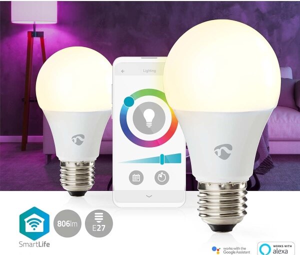 Nedis WIFILRC20E27 - Set 2x bec LED RGBW dimabil E27/9W Wi-Fi 2700-6500K