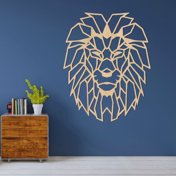 Pictură murală geometrică din lemn cu cap de leu | LEONART