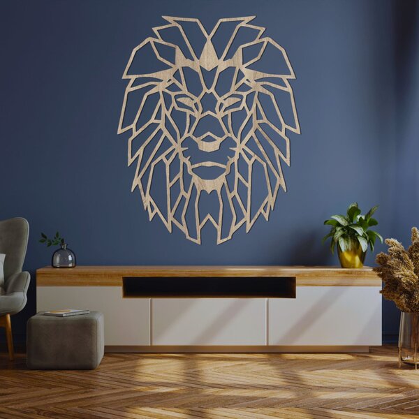 Pictură murală geometrică din lemn cu cap de leu | LEONART