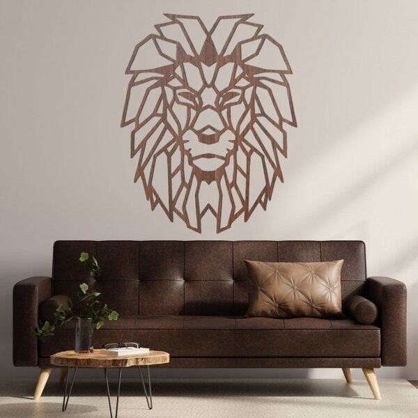 Pictură murală geometrică din lemn cu cap de leu | LEONART