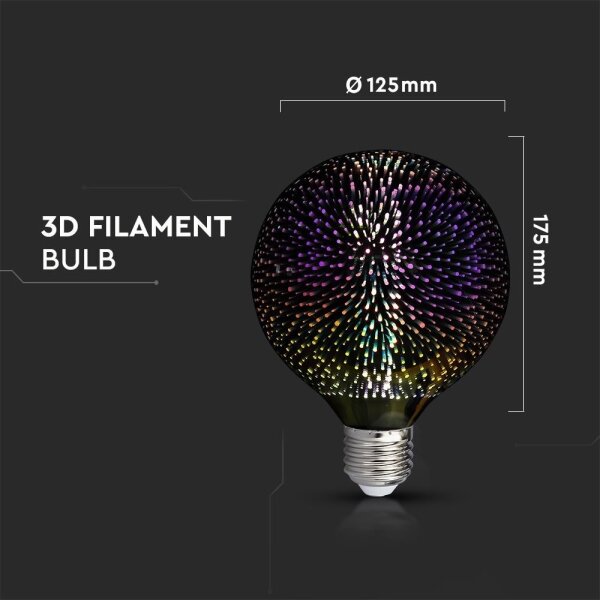 LED filament G125 3D decorativă, E27, 4W, 230V, 3000K