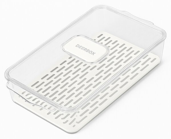 Cutie alimentară Pufo Deerbox cu sită detașabilă și capac cu aerisire, pentru fructe, legume sau mâncare, 32 x 21 x 5.5 cm
