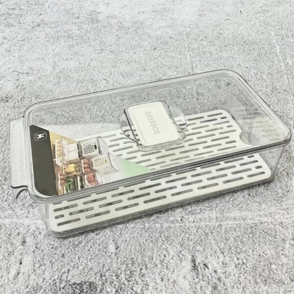 Cutie alimentară Pufo Deerbox cu sită detașabilă și capac cu aerisire, pentru fructe, legume sau mâncare, 32 x 21 x 5.5 cm