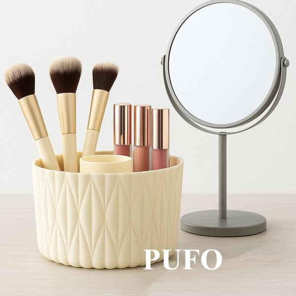 Organizator suport rotativ Pufo Girly pentru pensule de machiaj, rujuri, bijuterii, 10 cm