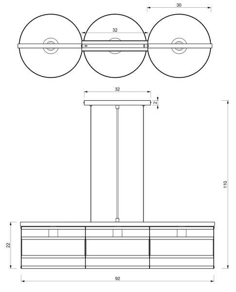 Lustră pe cablu RIM 3xE27/60W/230V neagră/aurie