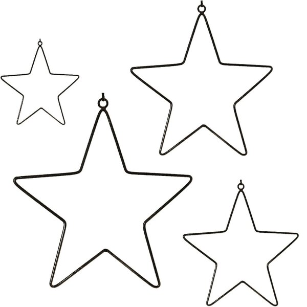 Decoratiune de Craciun suspendata BLACK STARS, set 4 buc