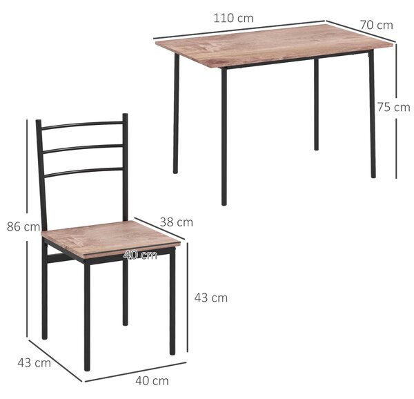 HOMCOM Set din 5 Piese cu Masă de Bucătărie Dreptunghiulară și 4 Scaune Moderne din MDF și Oțel, 110x70x75 cm , Maro | Aosom Romania