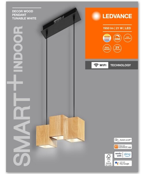 Lustră LED pe cablu dimabilă DECOR WOOD 3xLED/7W/230V Wi-Fi Ledvance