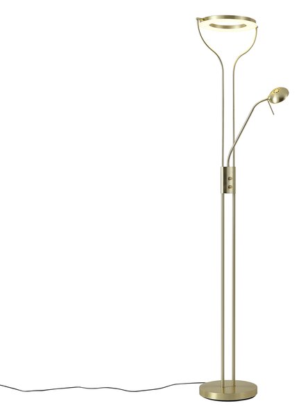 Lampa de podea moderna aurie cu brat de citit incluzând LED si dimmer - Divo