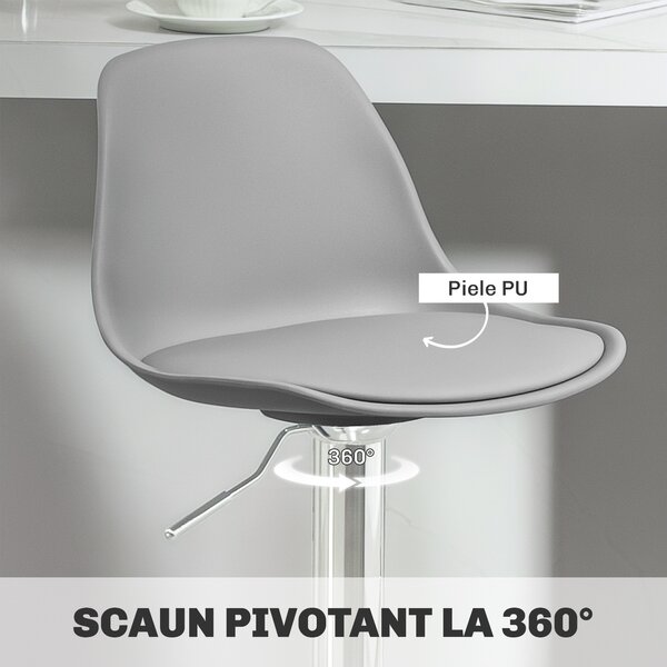 Homcom Set 2 Scaune Bar – Reglabile, Cu Spatar si Pivotante | Aosom Romania
