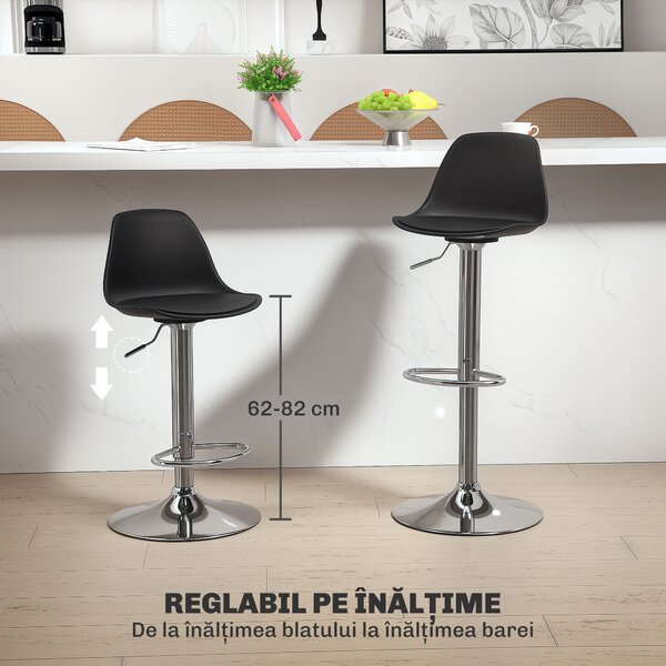 Homcom Set 2 Scaune Bar – Reglabile, Cu Spatar si Pivotante | Aosom Romania