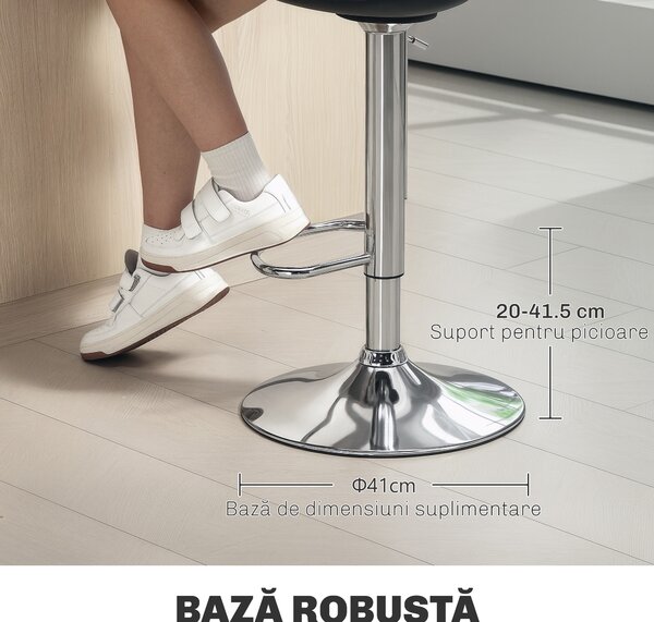 Homcom Set 2 Scaune Bar – Reglabile, Cu Spatar si Pivotante | Aosom Romania