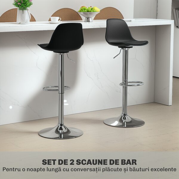 Homcom Set 2 Scaune Bar – Reglabile, Cu Spatar si Pivotante | Aosom Romania