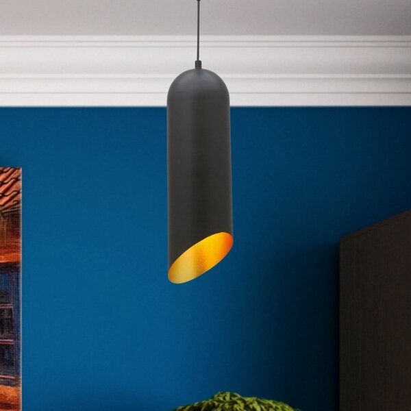 ROYALTECH Lampă suspendată Kerina, negru, Ø 12 cm, metal, E27, reglabil, Negru, Camera de zi / sufragerie, Metal, Modern