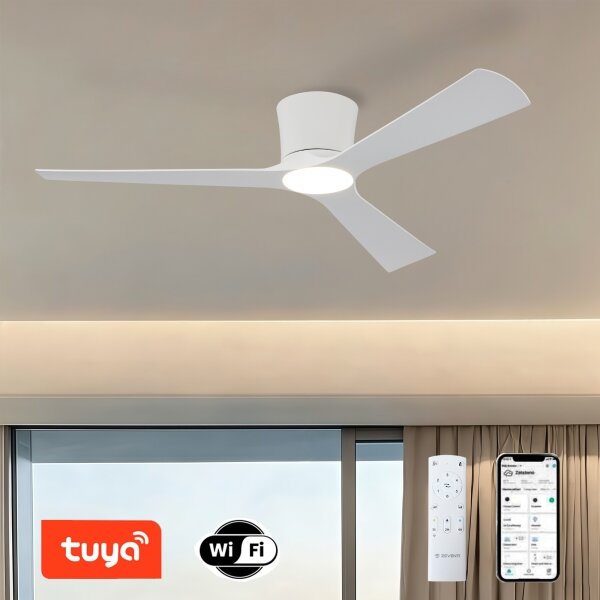 ZEVENTI - Ventilator de tavan cu LED AUREX, 24W/230V, Wi-Fi Tuya, alb + telecomandă