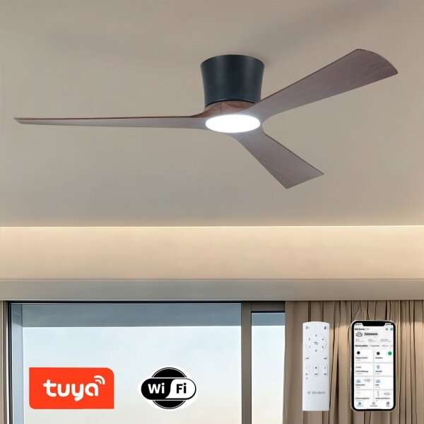 ZEVENTI - Ventilator de tavan LED AUREX LED/24W/230V Wi-Fi Tuya negru/nuc + telecomandă