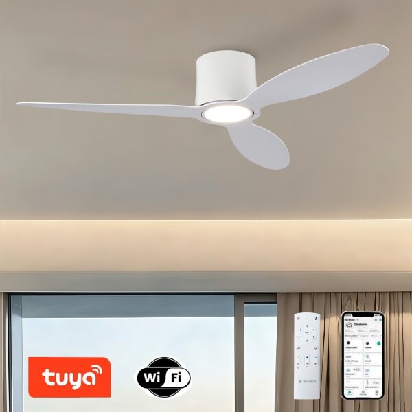 ZEVENTI - Ventilator de tavan LED VENTORA, 24W/230V, Wi-Fi Tuya, alb, cu telecomandă