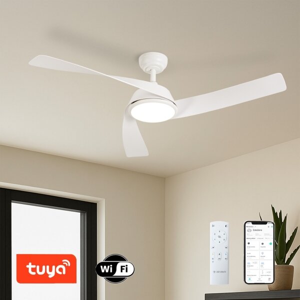 ZEVENTI - Ventilator de tavan LED AERYS LED/24W/230V Wi-Fi Tuya alb + telecomandă