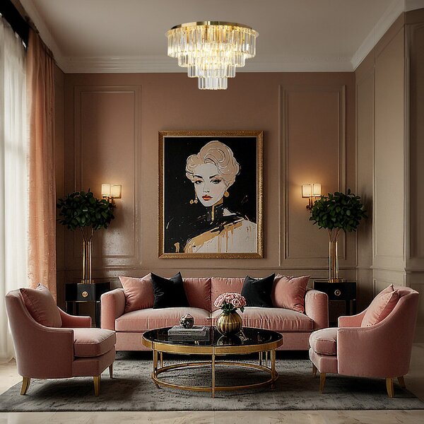 Milagro Lighting Plafonieră Milano, Ø 60 cm, auriu/cristal, sticlă, 9 x E14, Auriu / Alamă, Camera de zi / sufragerie, Sticlă