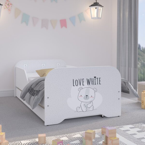 Pat de calitate pentru copii cu motiv ursuleț LOVE WHITE 140 x 70 cm