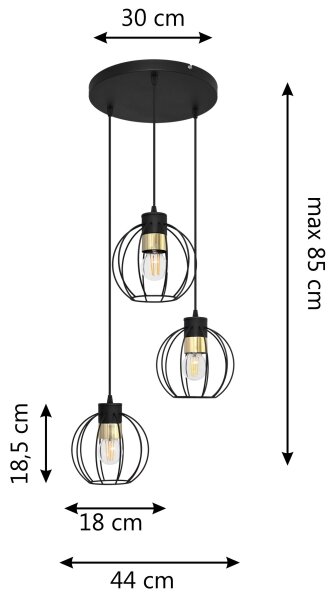 Lustră pe cablu STARLIGHT 3xE27/15W/230V neagră/aurie