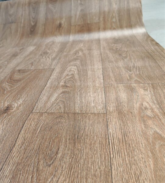 Covorul PVC linoleum Brown Board 82-2, Latimi 1 m, 2 m si 2,5 m, Maro inchis Imitatie parchet, Suport Pasla 2.5 x 3 m